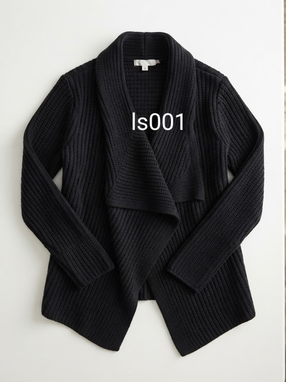 Willow Black Ribbed Open-Front Shawl Collar Cardigan